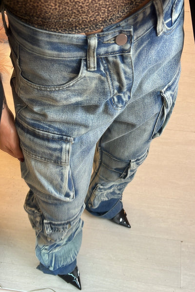 Jeans cargo effetto decolorato